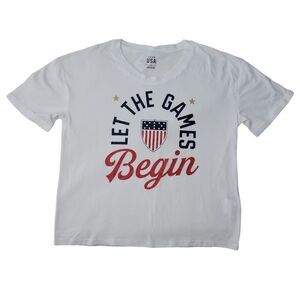 White - Team USA Officially Licensed Ladies Crewneck Hemmed Soft Short Sleeve Te